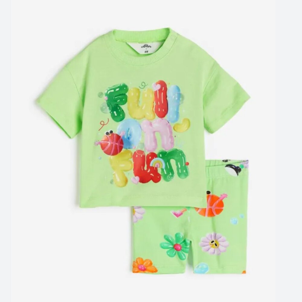 H&M x Eva Cremers Light Green T-Shirt and Bike Short Set NWT - Size 12-18M